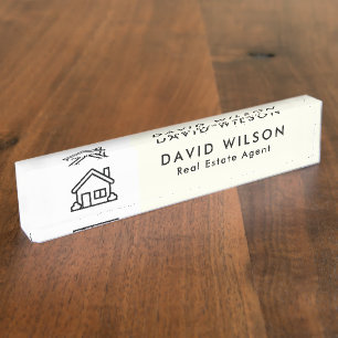 Modern Minimalist Real Estate agent Desk Name Plate