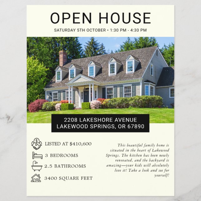 Modern Minimalist Real Estate Open House Flyer (Front)