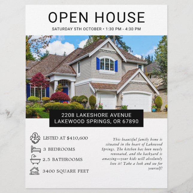 Modern Minimalist Real Estate Open House Flyer (Front)