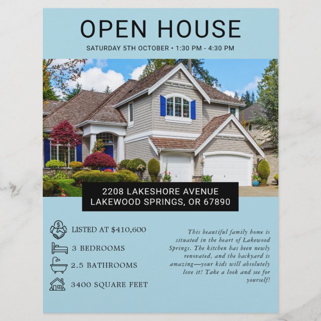 Modern Minimalist Real Estate Open House Flyer (Front)