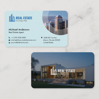Modern Minimalist Real Estate Photo Light Blue Business Card