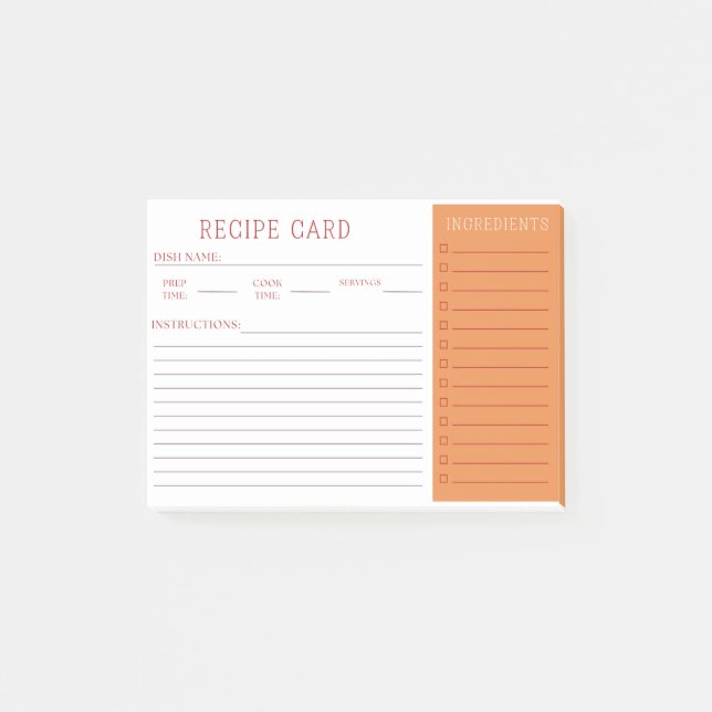 Modern Minimalist Recipe Book Design Post-it Notes (Front)
