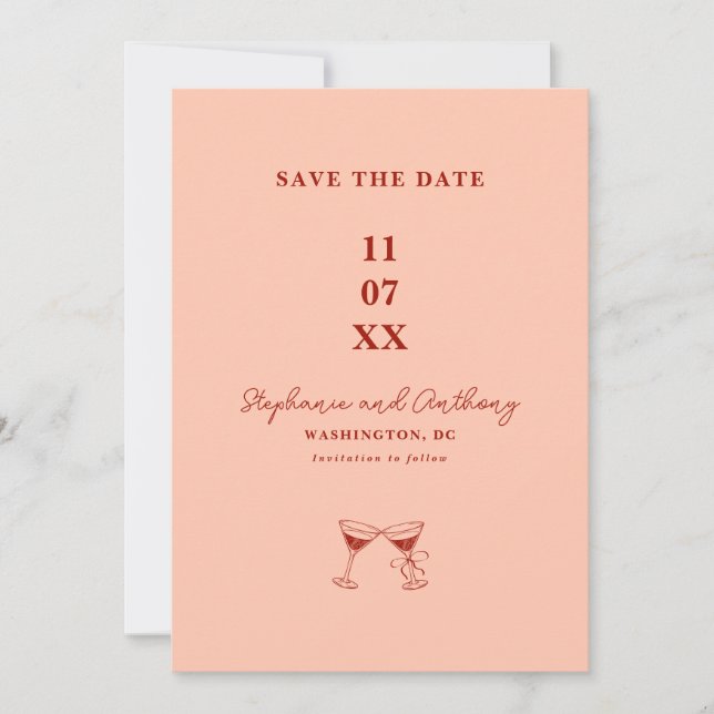 Modern Minimalist Red and Coral Wedding Save The Date (Front)