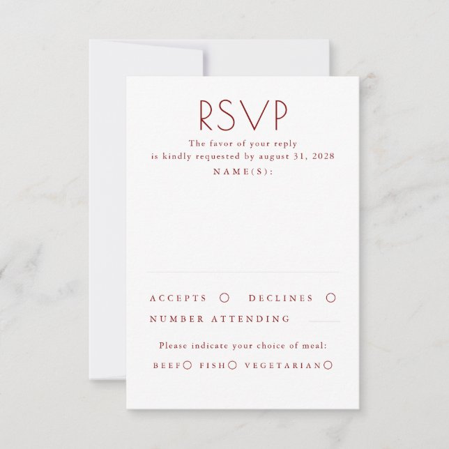 Modern Minimalist Red and White Wedding RSVP Card (Front)