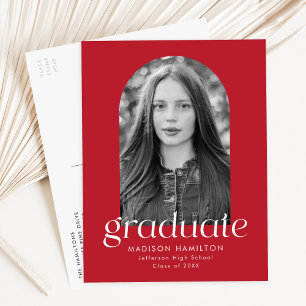 Modern Minimalist Red Arch Photo Graduation Party Invitation Postcard