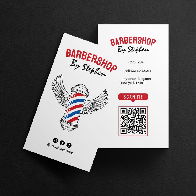 Modern Minimalist Red Barbershop Hairstylist Salon Business Card (Creator Uploaded)