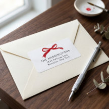 Modern Minimalist Red Bow Return Address