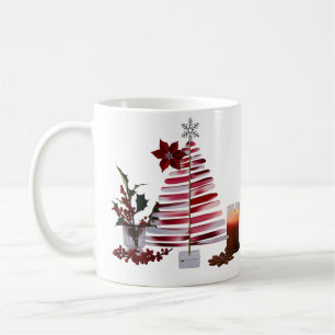 Modern Minimalist Red Brush Stroke Christmas Tree  Coffee Mug