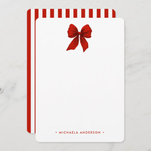 Modern Minimalist Red Coquette Bow & Stripes Note Card
