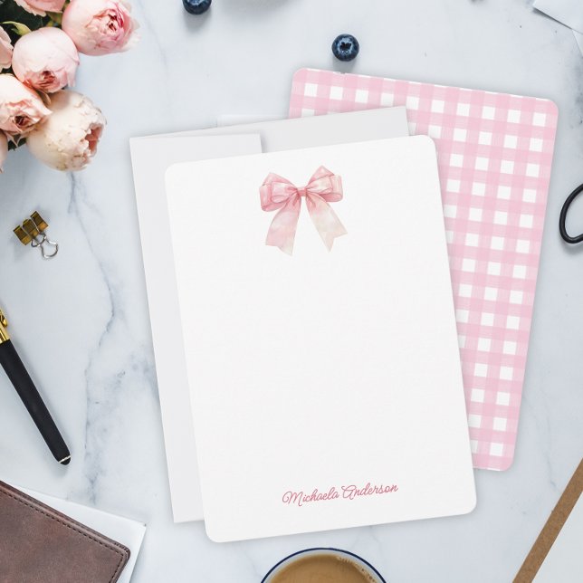 Modern Minimalist Red Coquette Bow & Stripes Note Card (Creator Uploaded)