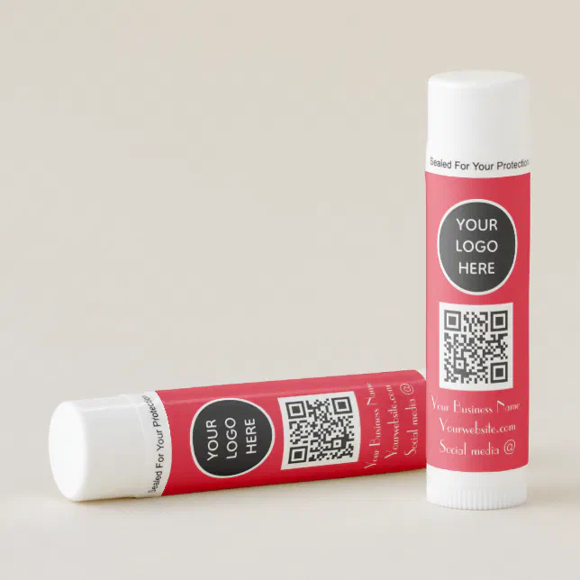 Modern Minimalist Red Custom logo QR Code Lip Balm | Zazzle