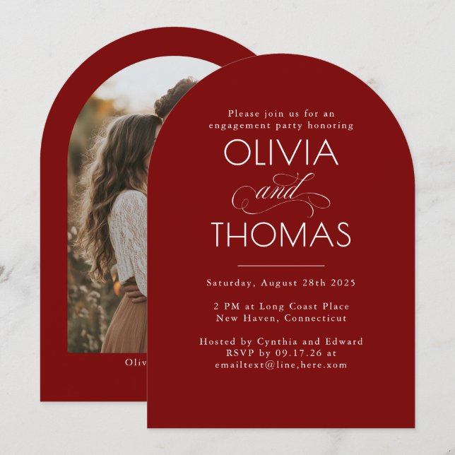 Modern Minimalist Red Engagement Party Photo Invitation (Front/Back)