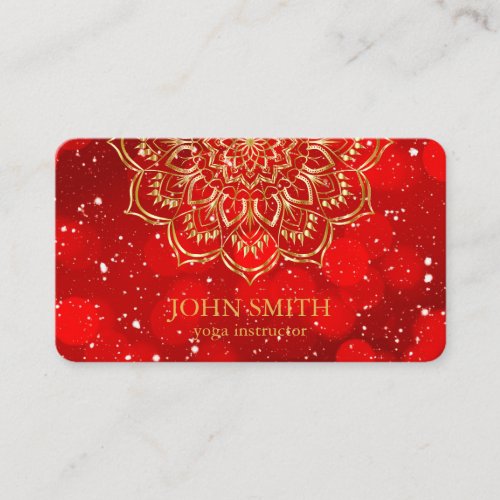 Modern Minimalist Red Gold Lotus Yoga Instructor B Business Card