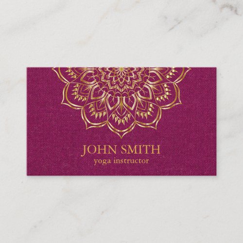 Modern Minimalist Red Gold Lotus Yoga Instructor B Business Card