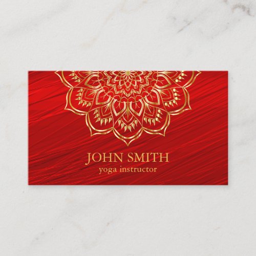 Modern Minimalist Red Gold Lotus Yoga Instructor B Business Card