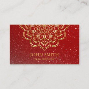 Modern Minimalist Red Gold Lotus Yoga Instructor B Business Card