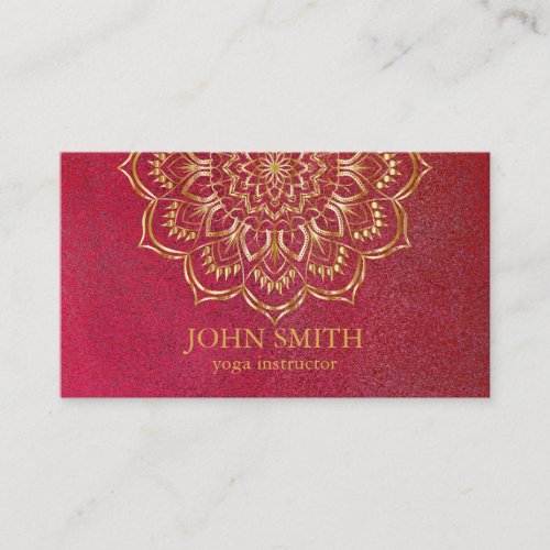 Modern Minimalist Red Gold Lotus Yoga Instructor Business Card