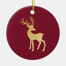 Modern Minimalist Red & Golden Reindeer Christmas