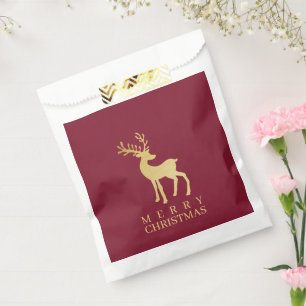 Modern Minimalist Red & Golden Reindeer Christmas Favor Bag