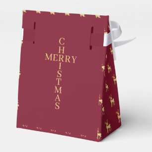 Modern Minimalist Red & Golden Reindeer Christmas Favor Boxes