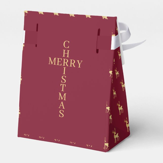 Modern Minimalist Red & Golden Reindeer Christmas  Favor Boxes (Back Side)