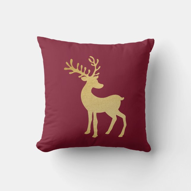 Modern Minimalist Red & Golden Reindeer Christmas  Throw Pillow (Front)