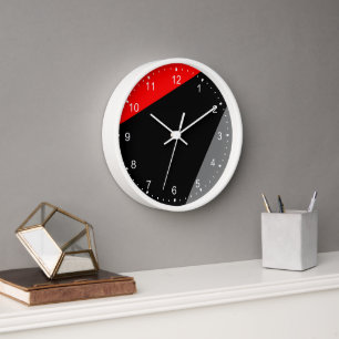 Modern Minimalist Red Gray Black Large Clock