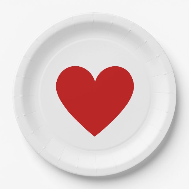 Modern Minimalist Red Heart Paper Plates (Front)