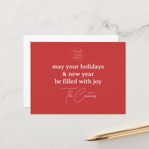 Modern Minimalist Red Logo Business Holiday Postcard