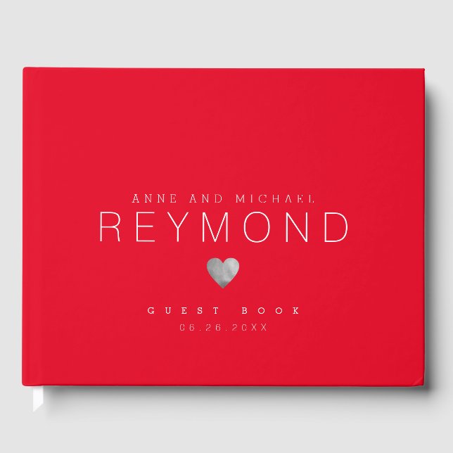 modern minimalist red love wedding guest book (Front)