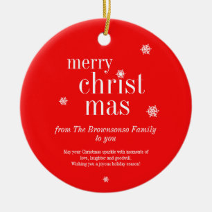 Modern Minimalist Red Merry Christmas Ceramic Ornament