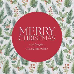 Modern Minimalist Red Merry Christmas Classic Round Sticker