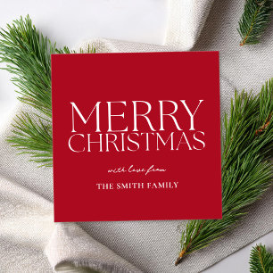 Modern Minimalist Red Merry Christmas Non Photo Holiday Card
