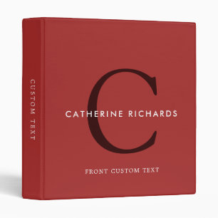 Modern Minimalist Red Monogram 3 Ring Binder
