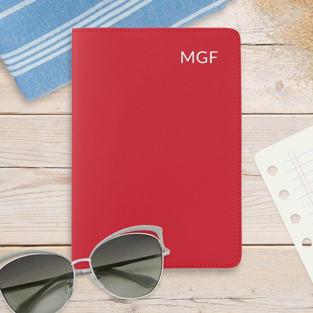 Modern Minimalist Red Monogram Initial Custom Passport Holder (A sleek, monogrammed passport cover in classic red)