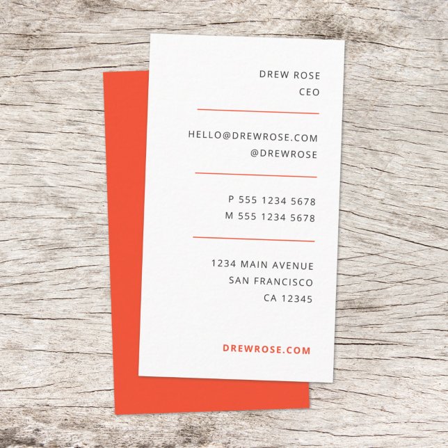 Modern Minimalist Red Orange Stylish Vertical Business Card (Creator Uploaded)
