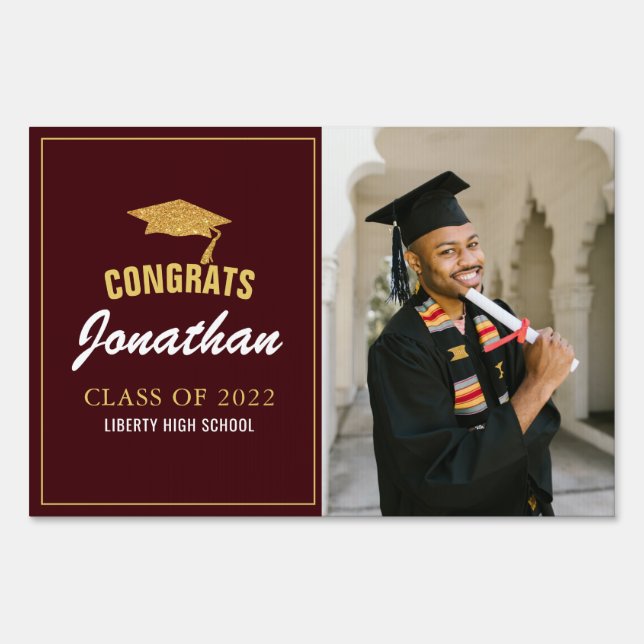Modern Minimalist Red Photo Graduation Outdoor Sig Sign (Front)