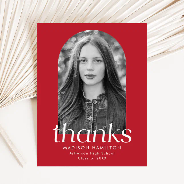 Modern Minimalist Red Photo Graduation Thank You Postcard | Zazzle
