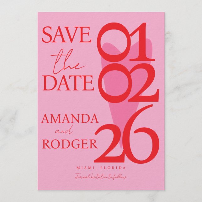 Modern Minimalist Red Pink Heart Save the Date  Invitation (Front)