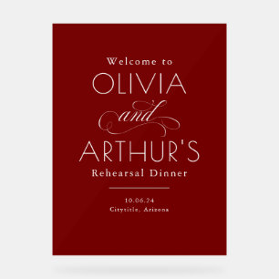 Modern Minimalist Red Rehearsal Dinner Welcome Acrylic Sign