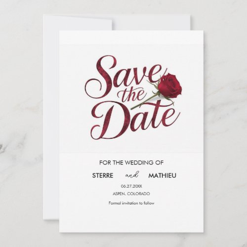 Modern Minimalist Red Rose Wedding Save The Date