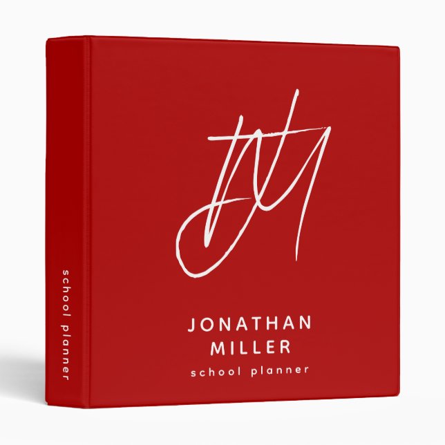 Modern Minimalist Red School Planner Binder (Front/Spine)