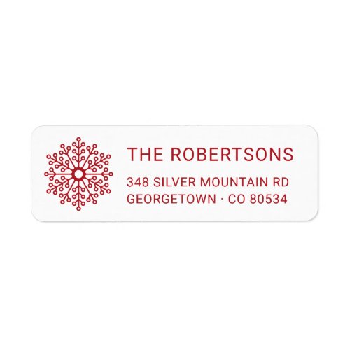 Modern Minimalist Red Snowflake Return Address Label