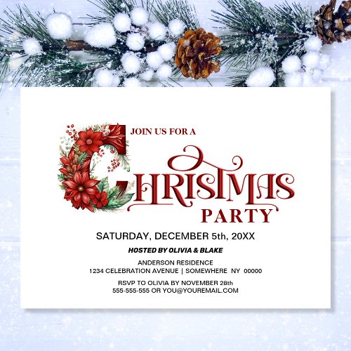 Modern Minimalist Red Text Christmas Party Invitation