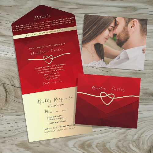 Modern Minimalist Red Wedding All In One Invitation