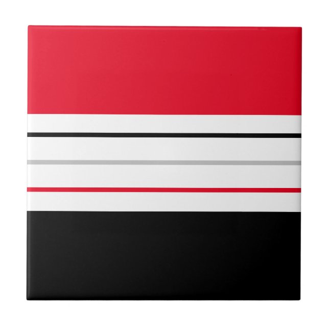 Modern Minimalist Red White Black Bold Lines Ceramic Tile (Front)