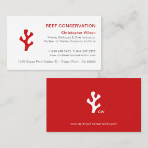 Modern Minimalist Red White Coral Reef Diving Business Card