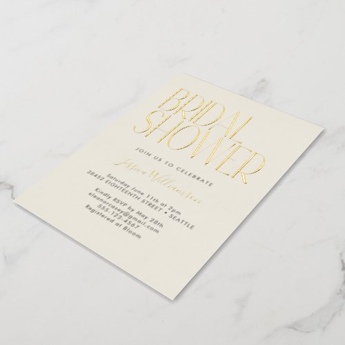 Modern Minimalist Retro Bridal Shower Gold Foil Invitation