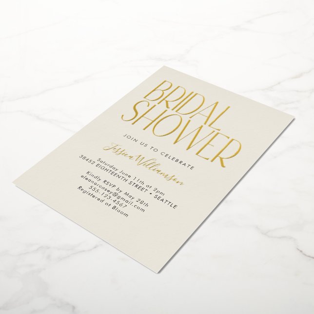 Modern Minimalist Retro Bridal Shower Gold Foil Invitation (Rotated)