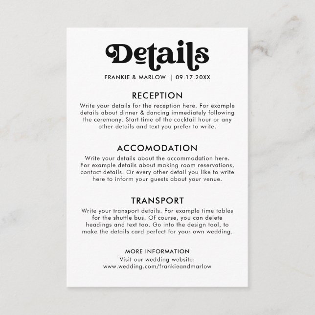 Modern Minimalist Retro Casual Details Enclosure Card (Front)